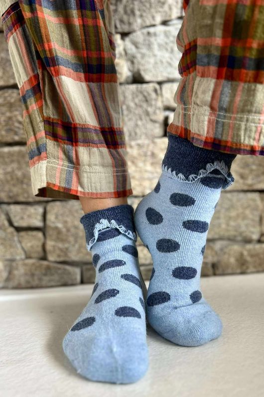 Laundry B Terry & Wool Luxury Socks Dotty Pale Blue Denim